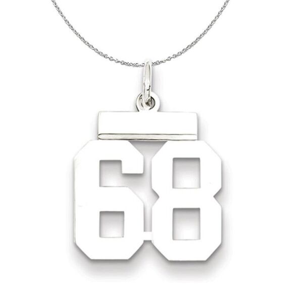 Silver, Athletic Collection, Small Polished Number 68 Necklace - 24 In